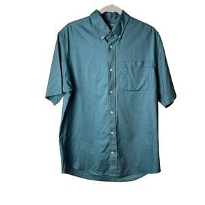 Duluth Trading Co Mens M Button Down Shirt Oxford Cloth All Cotton SS Blue/Green